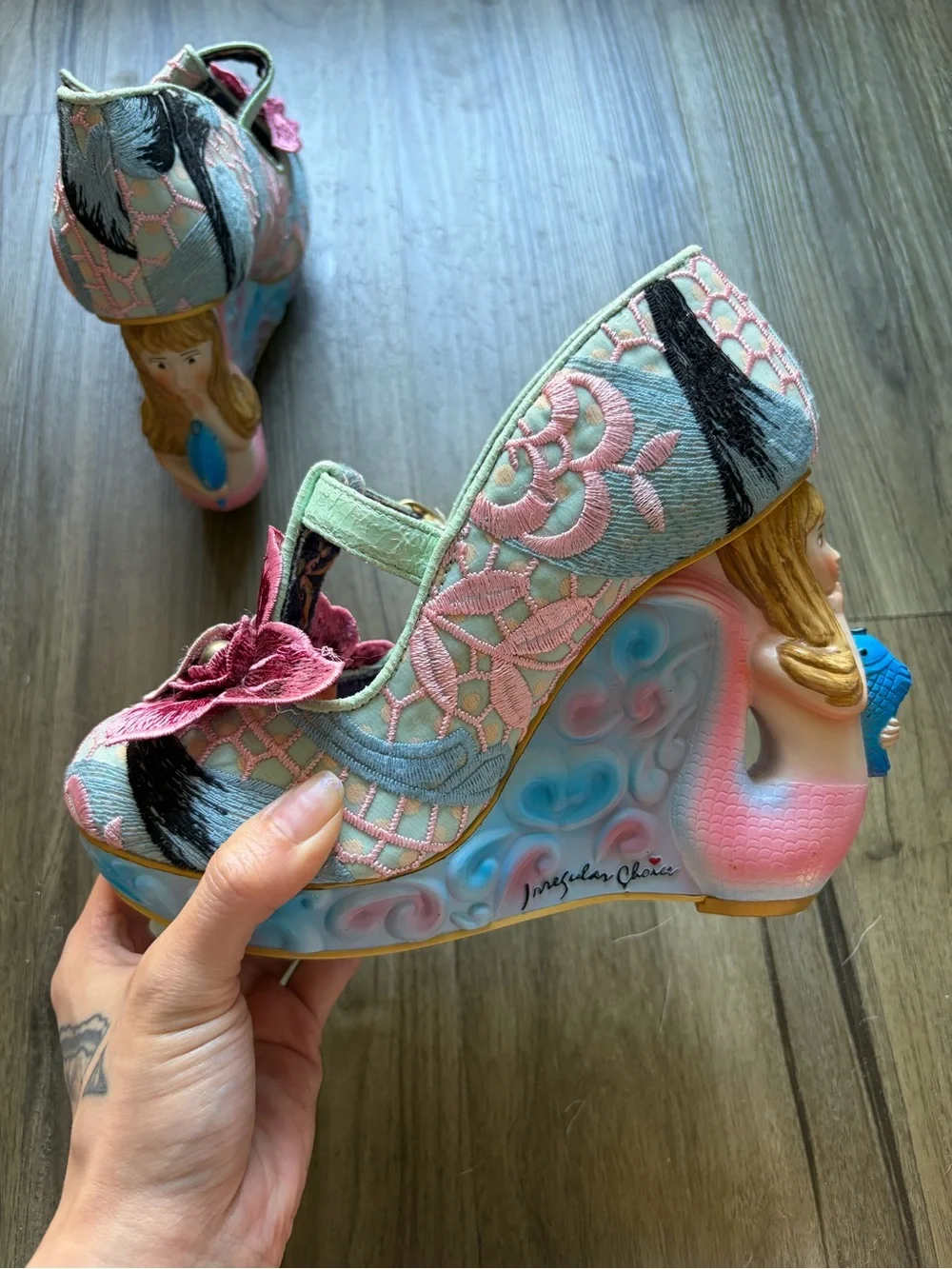 Irregular Choice - Aquata - Mermaid Floral Embroidered Mary Jane Wedge Heels